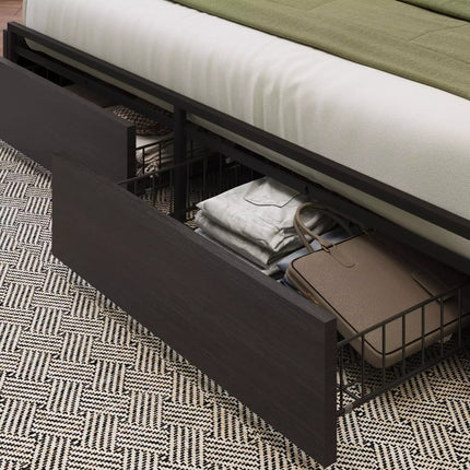 Strato Wood Bed Frame Storage Headboard with Charging Station and 6 Drawers