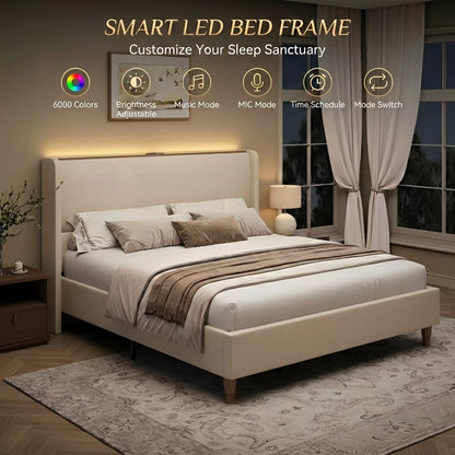 Arc Linen Tall Headbaord Wingback Bed Frame