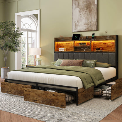 Strato Storage Bookcase Wood Bed Frame