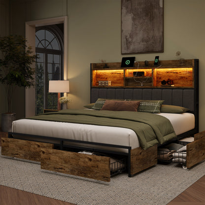 Strato Storage Bookcase Wood Bed Frame