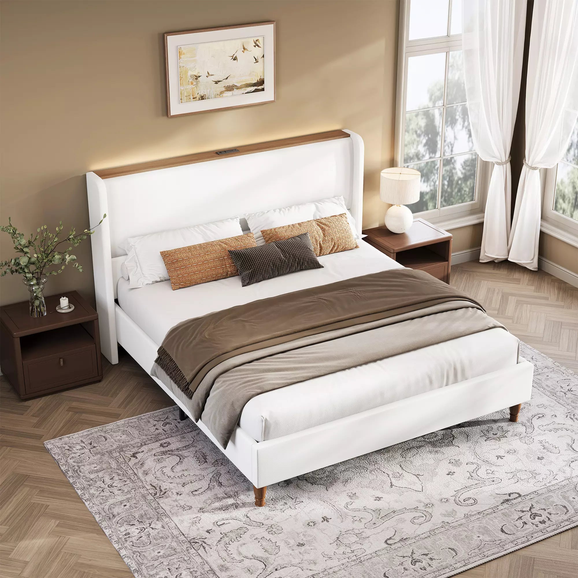 Arc Linen Tall Headbaord Wingback Bed Frame