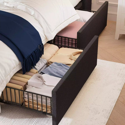 Liora Box Tufted Upholstered Bed Frame with 4 Storage Drawers and Lights
