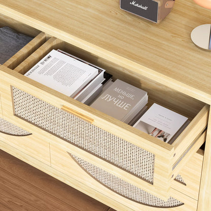 Arched Boho Rattan 6 Drawer Dressers-Walnet / Oak