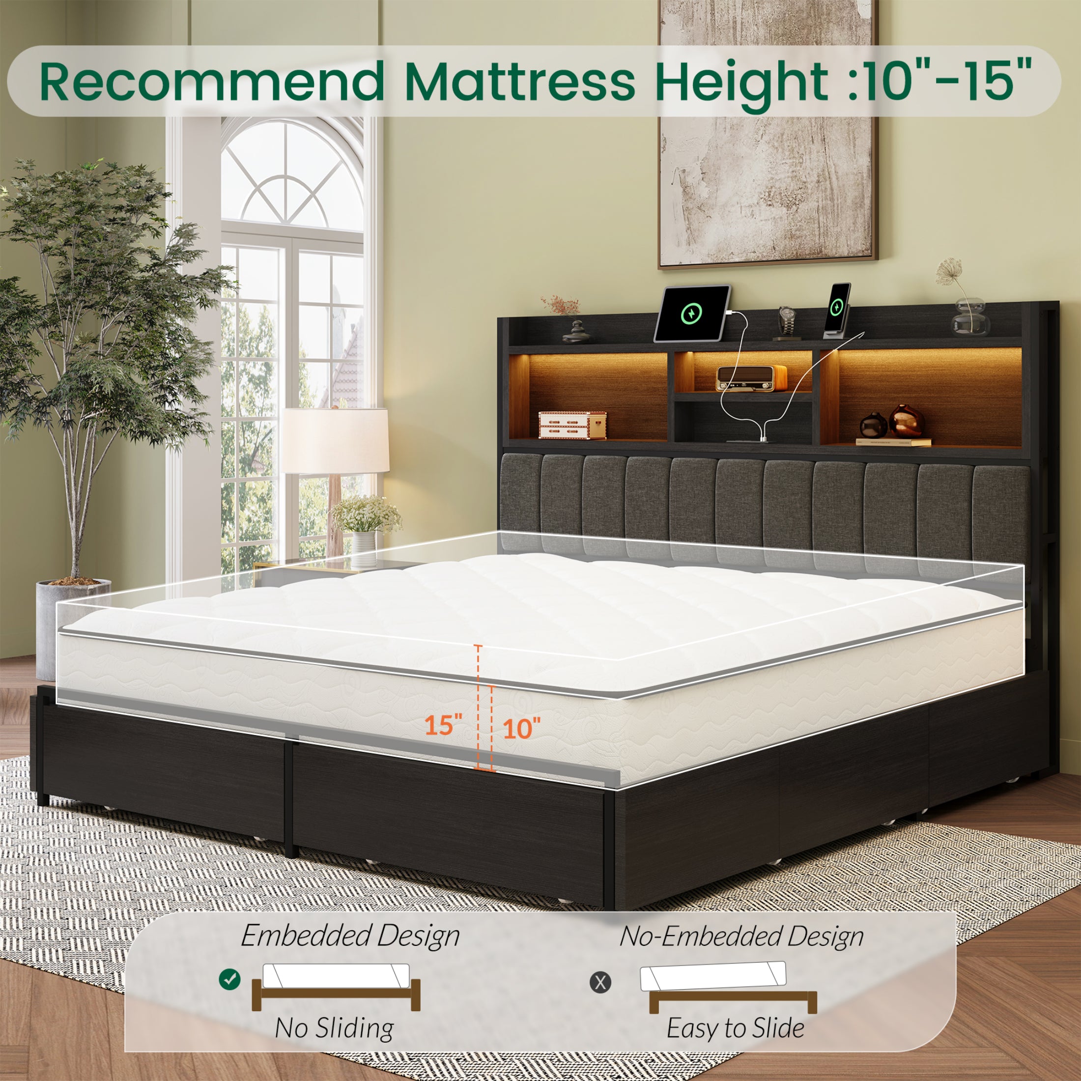 Strato Storage Bookcase Wood Bed Frame