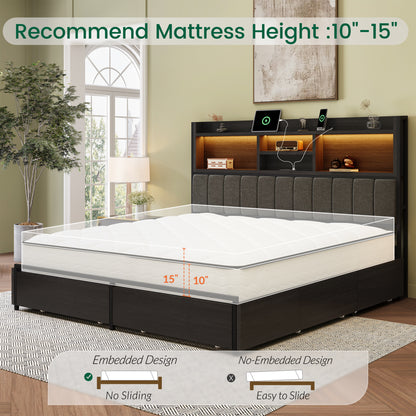 Strato Storage Bookcase Wood Bed Frame