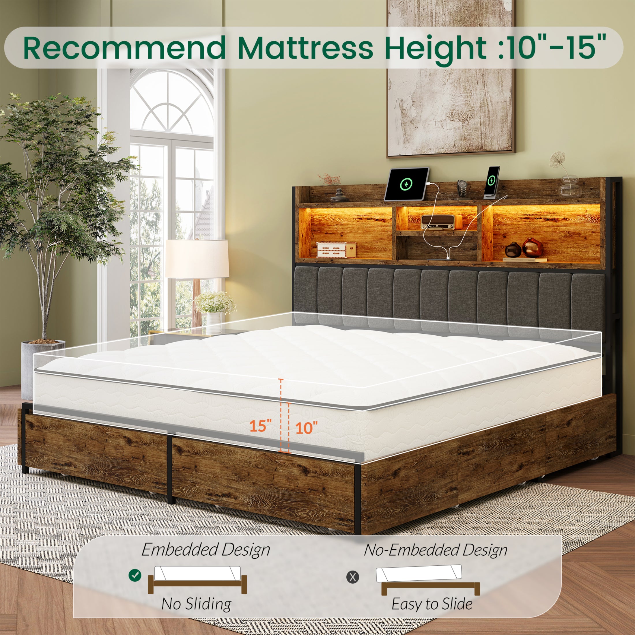 Strato Storage Bookcase Wood Bed Frame