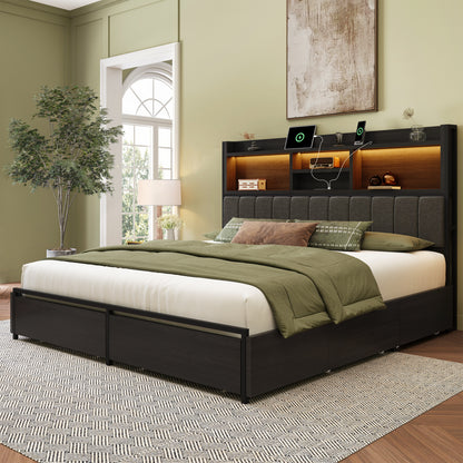 Strato Storage Bookcase Wood Bed Frame
