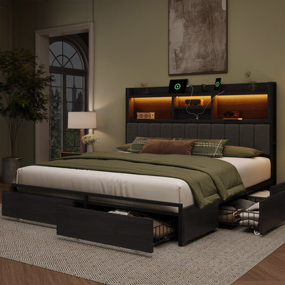 Strato Storage Bookcase Wood Bed Frame