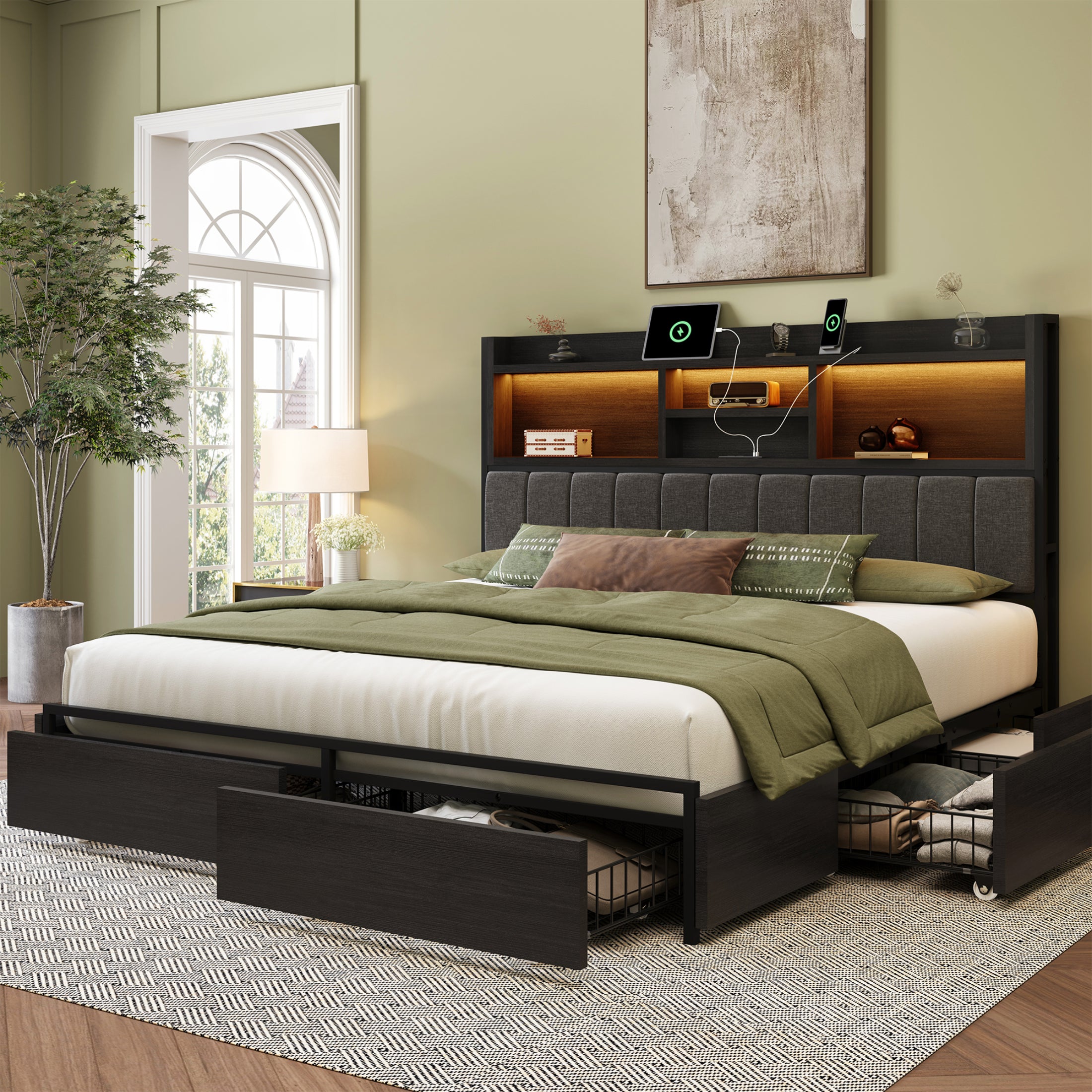 Strato Storage Bookcase Wood Bed Frame