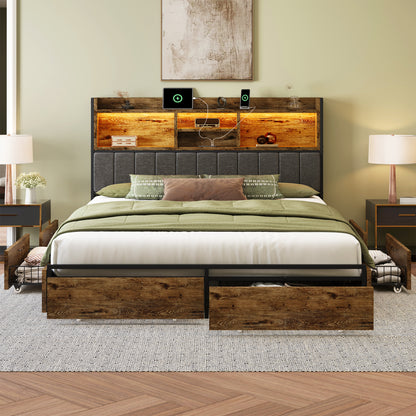 Strato Storage Bookcase Wood Bed Frame