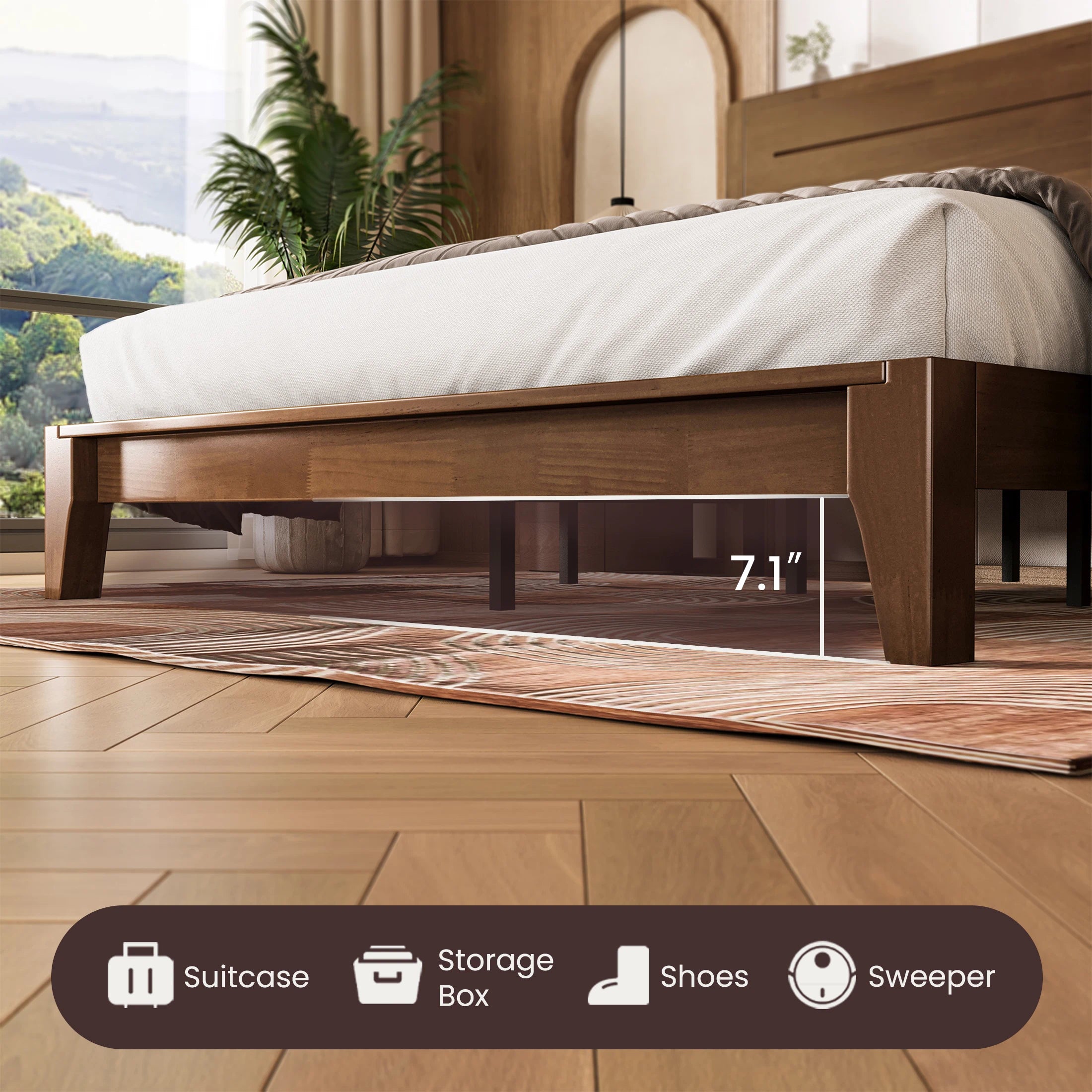 Sorel Japandi Solid Wood Platform Bed with Charging