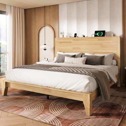 Sorel Japandi Solid Wood Platform Bed with Charging