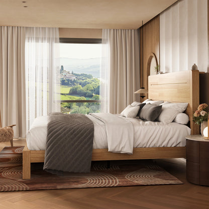Sorel Japandi Solid Wood Platform Bed with Charging