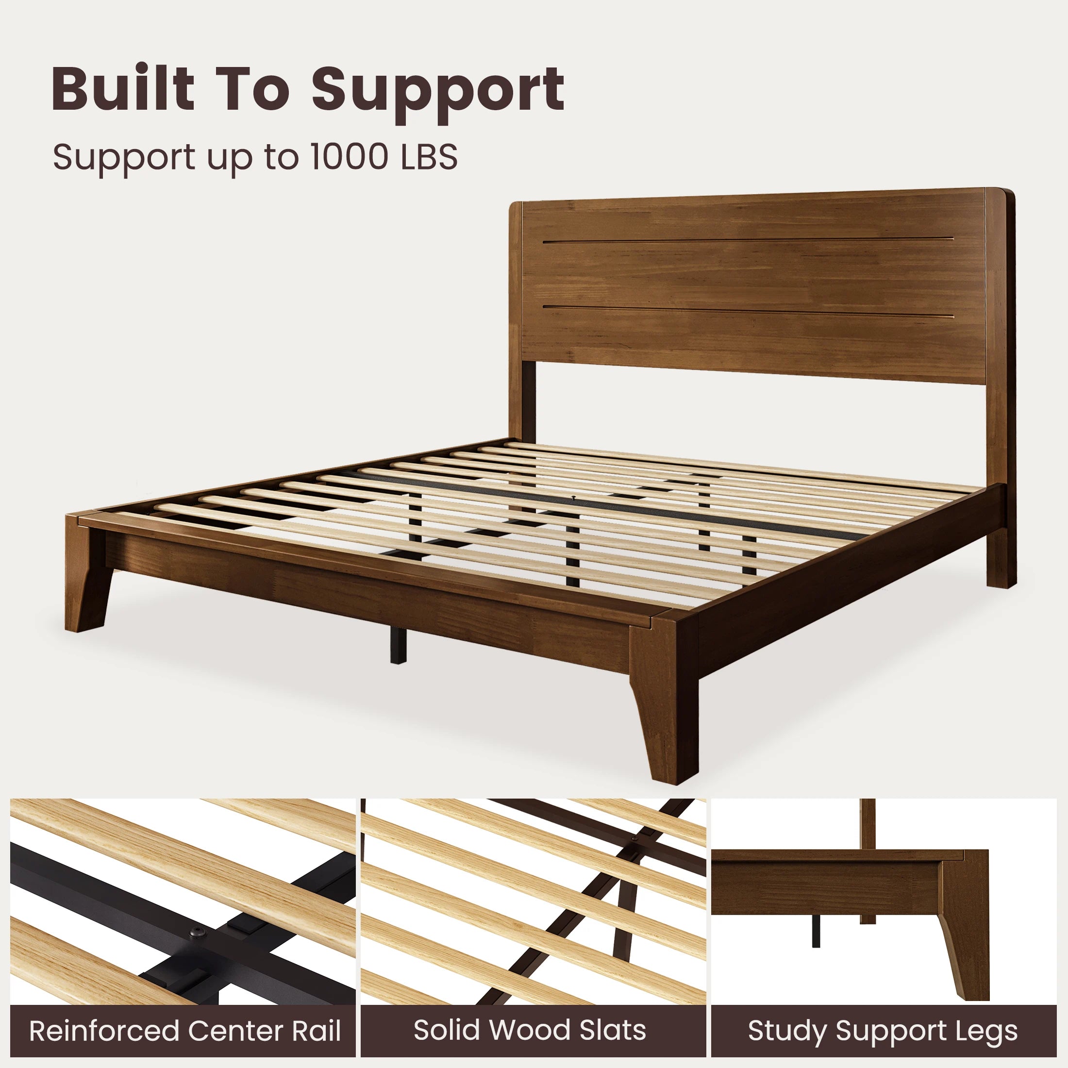 Sorel Japandi Solid Wood Platform Bed with Charging
