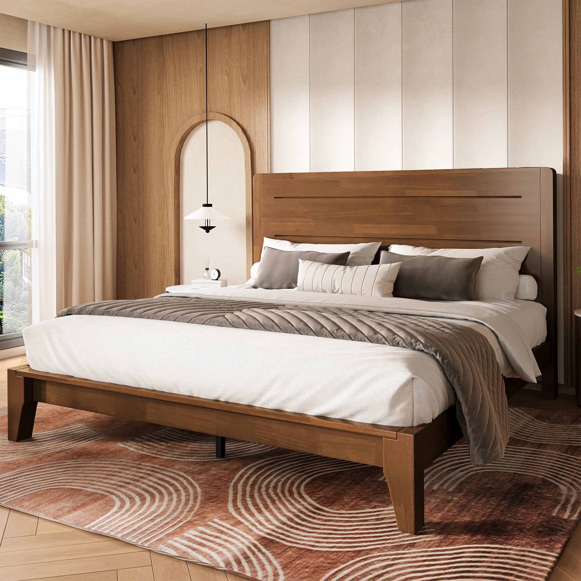 Sorel Japandi Solid Wood Platform Bed with Charging