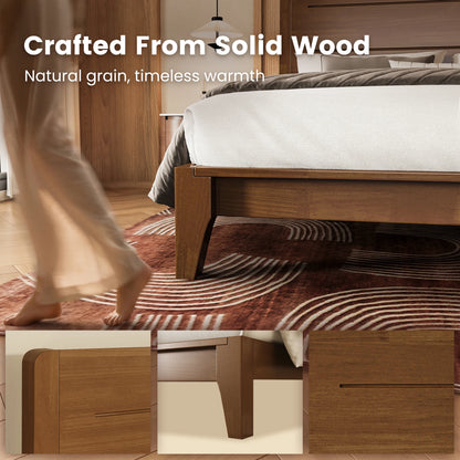 Sorel Japandi Solid Wood Platform Bed with Charging