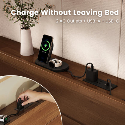 Sorel Japandi Solid Wood Platform Bed with Charging