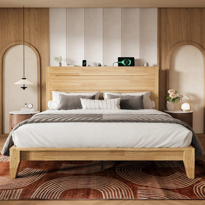 Sorel Japandi Solid Wood Platform Bed with Charging