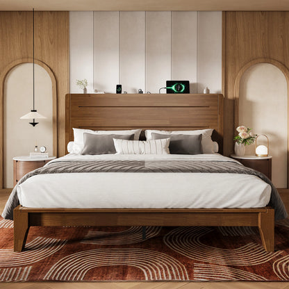 Sorel Japandi Solid Wood Platform Bed with Charging