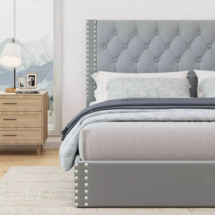 Veva Velvet Upholstered Bed Frame with Storage, 4 Drawers