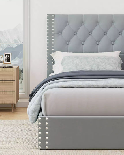 Veva Velvet Upholstered Bed Frame with Storage, 4 Drawers
