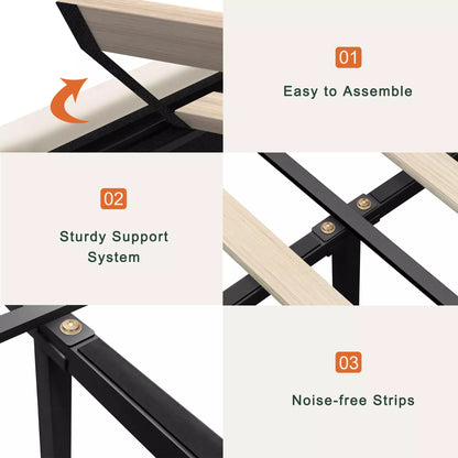 Arc Tall Headbaord Linen Upholstered Platform Bed Frame with LED Lights & Charging Station