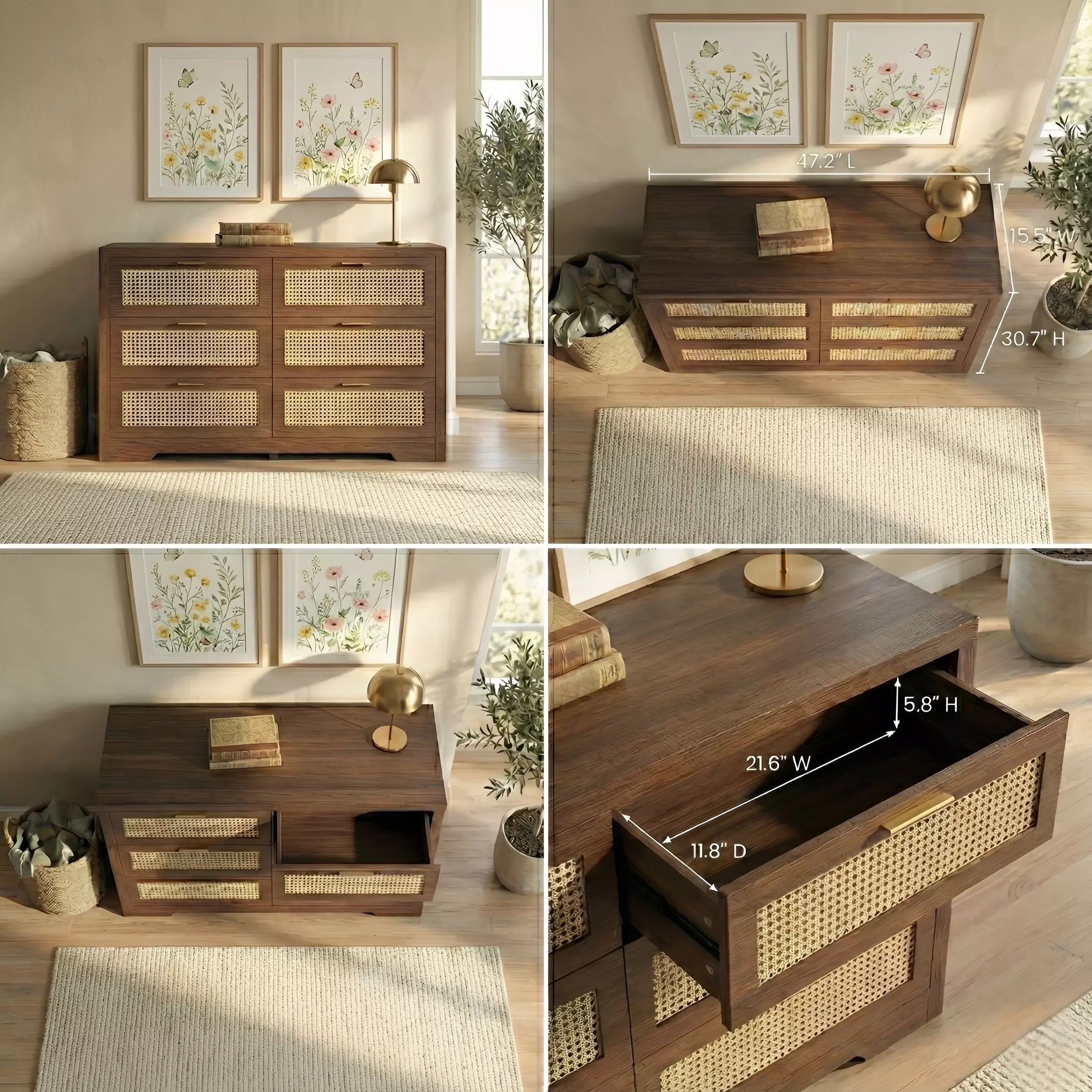 Boho Chic Rattan 6 Drawer Dressers