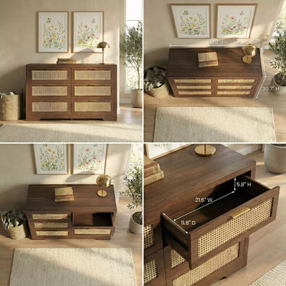 Boho Chic Rattan 6 Drawer Dressers