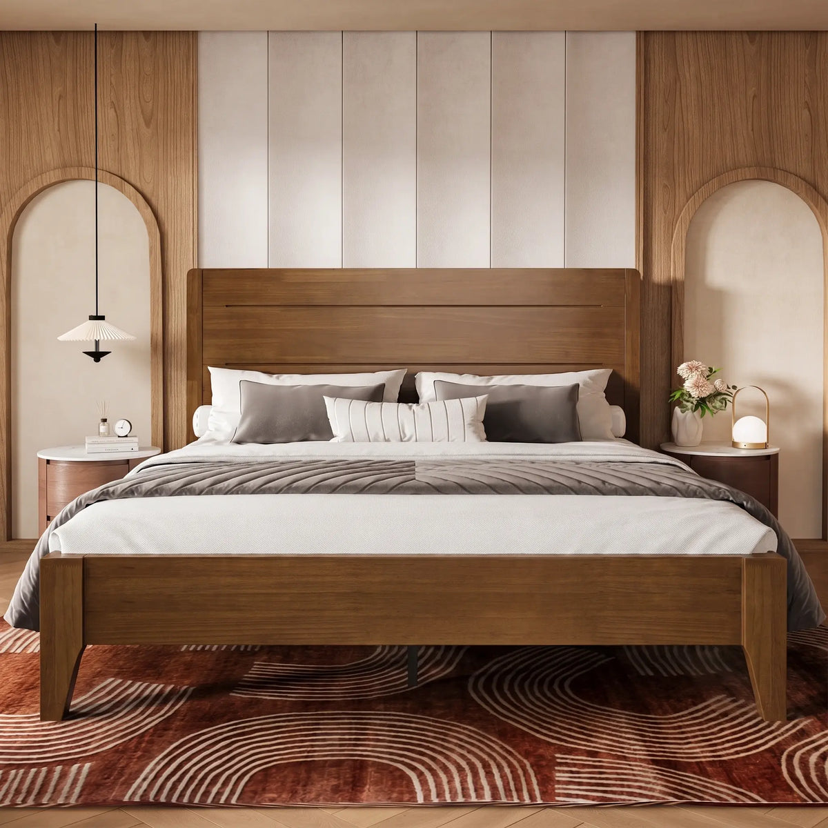 Sorel Japandi Solid Wood Platform Bed with Charging