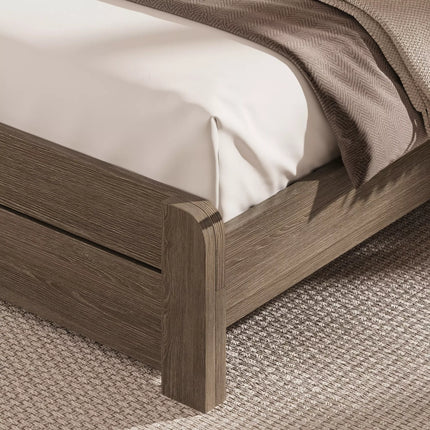 Arlo Farmhouse Wood Bed Frame, 52" Tall Headboard with Led Lights,Charging Station and 2 Drawers