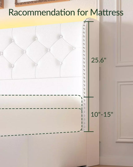 Korav Upholstered Bed Frame with Storage Drawers and LED lights