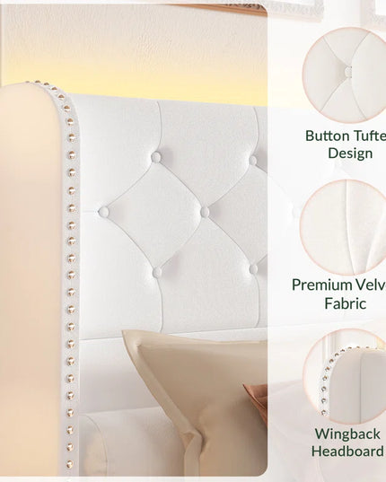 Korav Upholstered Bed Frame with Storage Drawers and LED lights