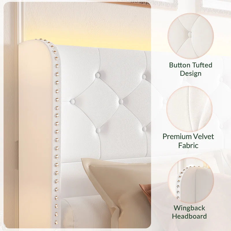 Korav Upholstered Bed Frame with Storage Drawers and LED lights