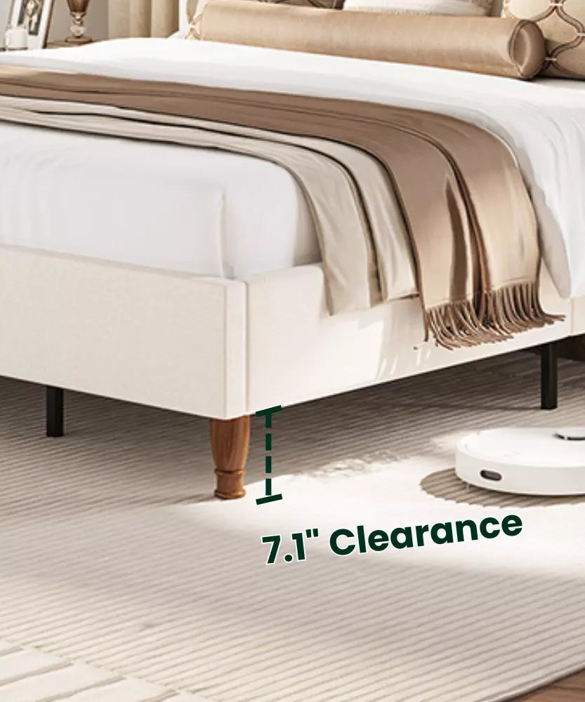 Bed with a vacuum cleaner showing 7.1 inch clearance under the bed.