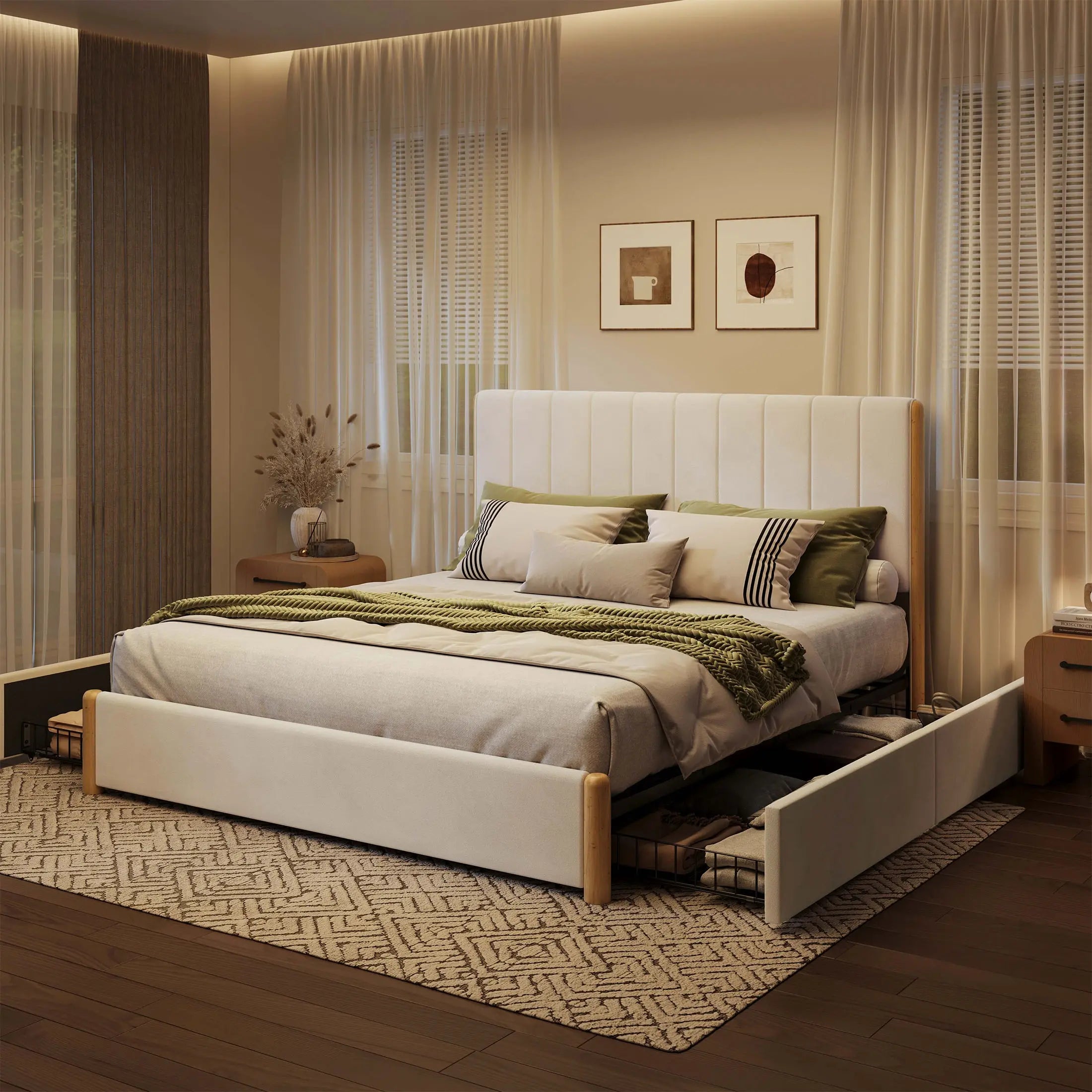 Mavlen Velvet Upholstered Platform Bed Frame with Storage