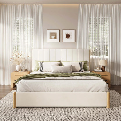 Mavlen Velvet Upholstered Platform Bed Frame with Storage