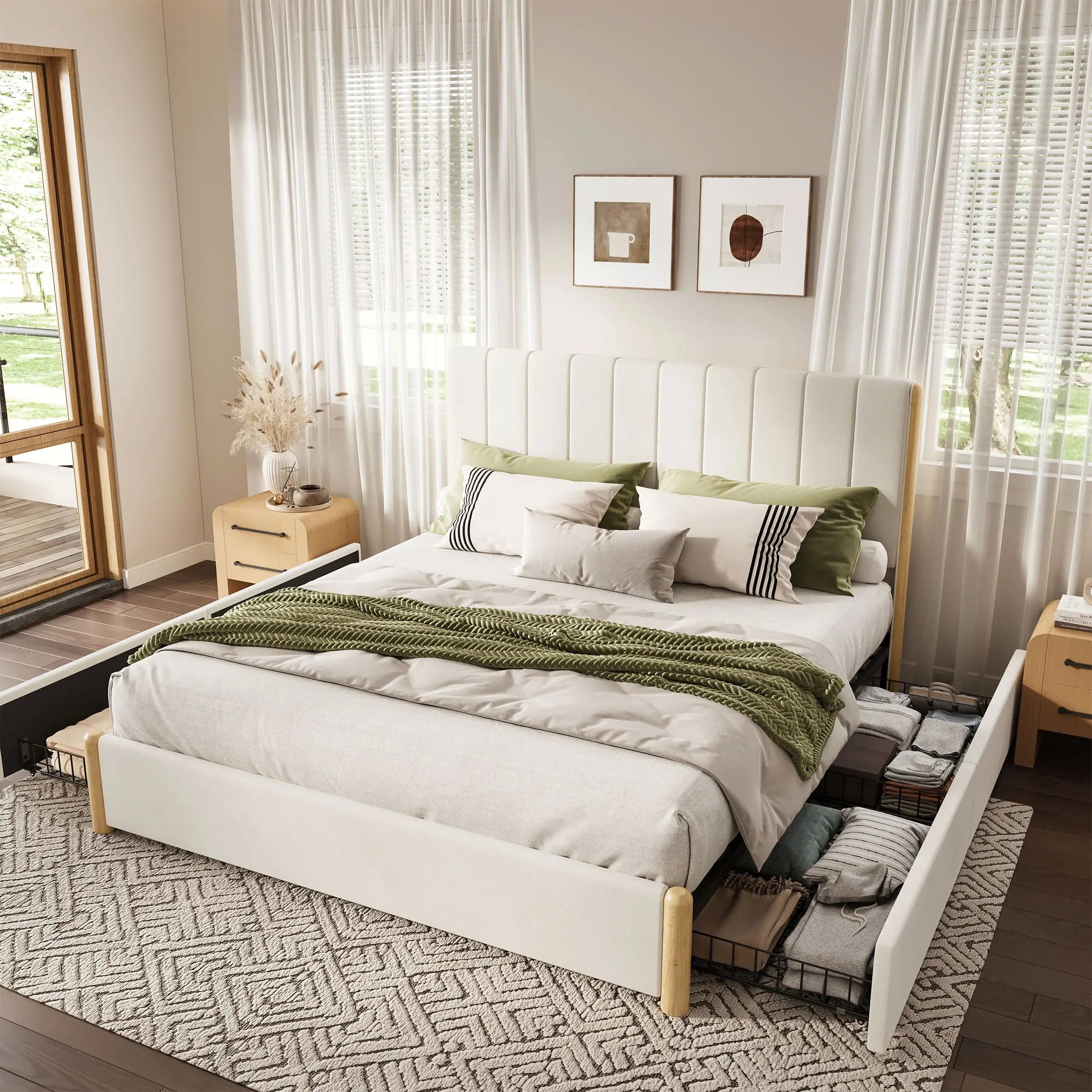 Mavlen Velvet Upholstered Platform Bed Frame with Storage