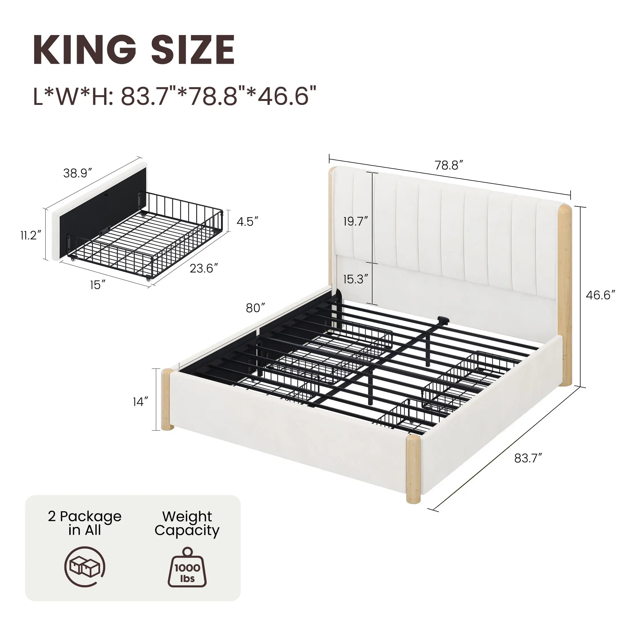 Mavlen Velvet Upholstered Platform Bed Frame with Storage