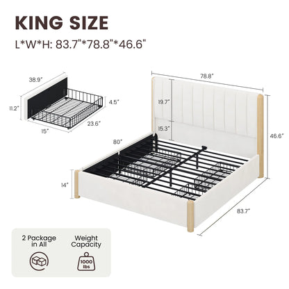Mavlen Velvet Upholstered Platform Bed Frame with Storage