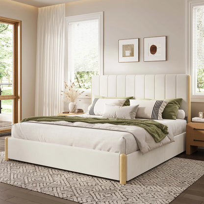 Mavlen Velvet Upholstered Platform Bed Frame with Storage