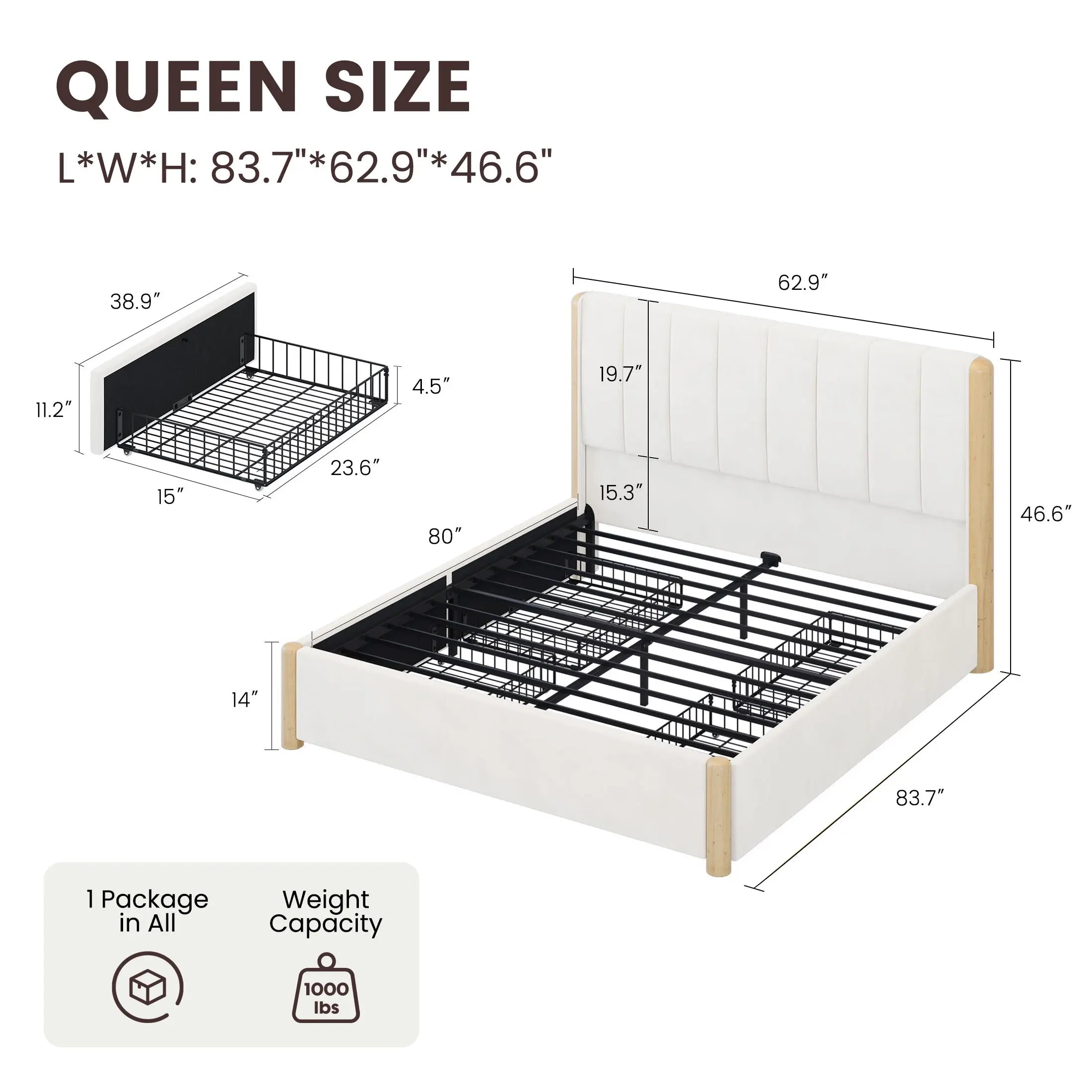 Mavlen Velvet Upholstered Platform Bed Frame with Storage