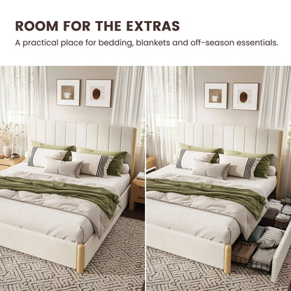 Mavlen Velvet Upholstered Platform Bed Frame with Storage