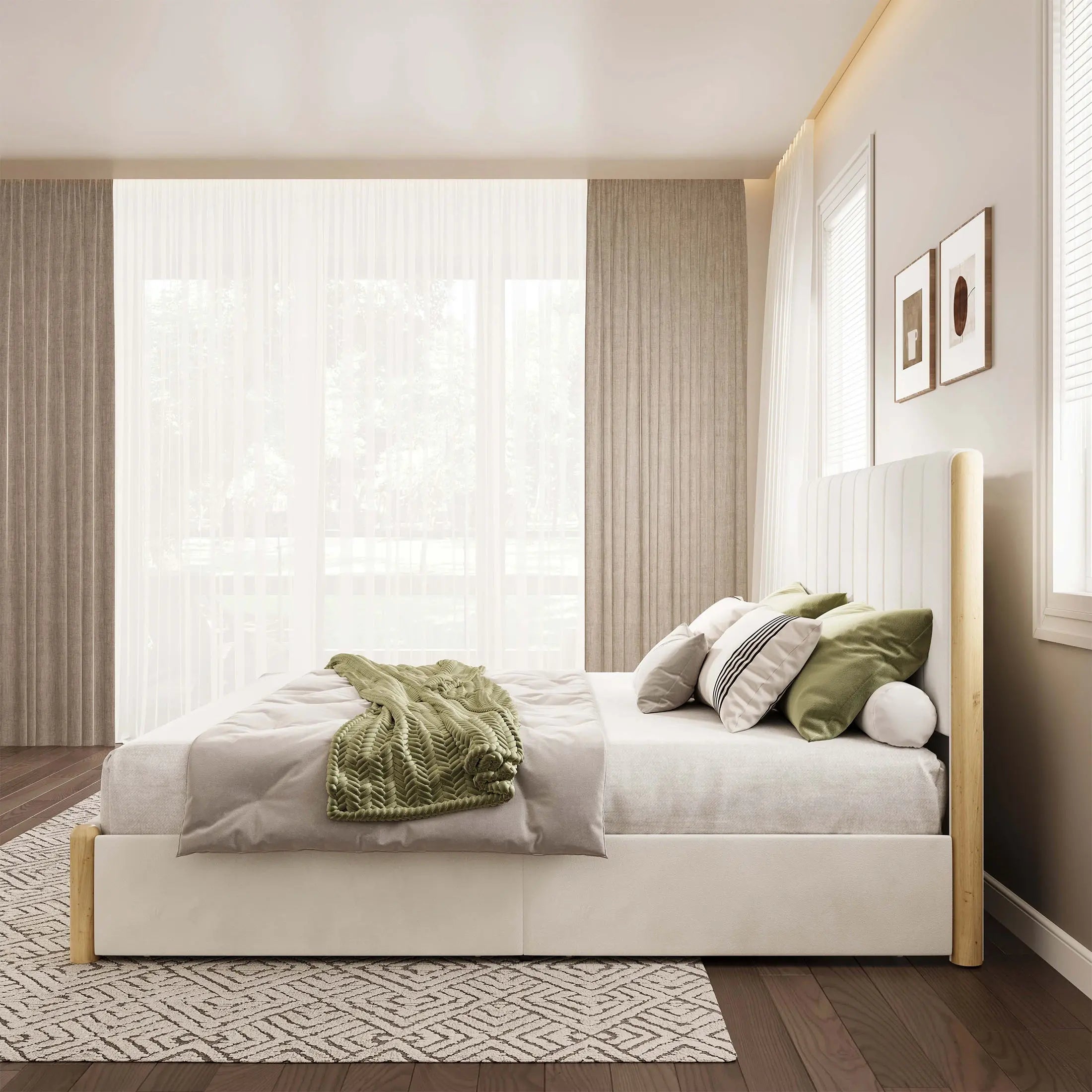 Mavlen Velvet Upholstered Platform Bed Frame with Storage