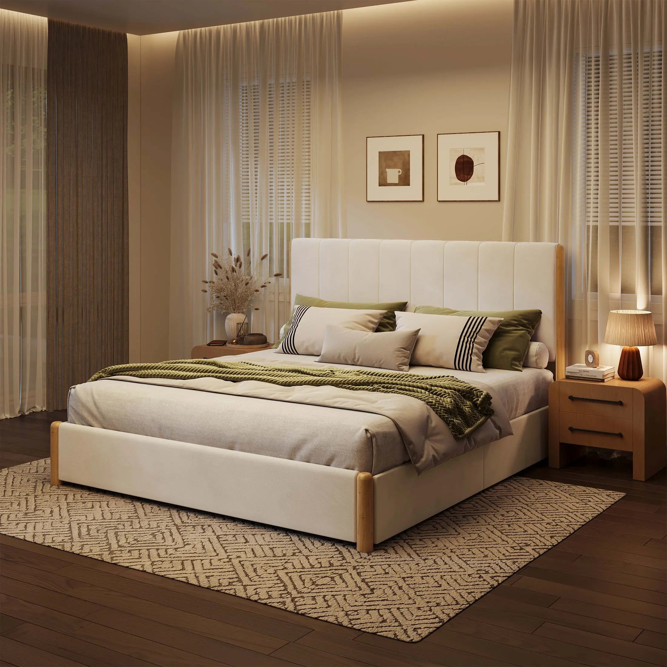 Mavlen Velvet Upholstered Platform Bed Frame with Storage