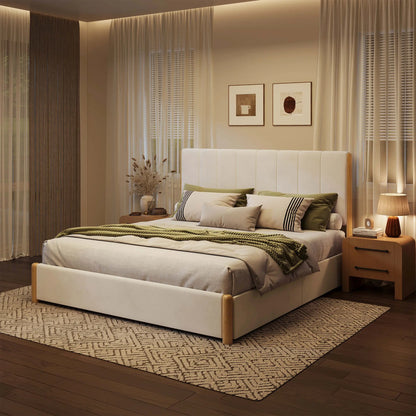 Mavlen Velvet Upholstered Platform Bed Frame with Storage