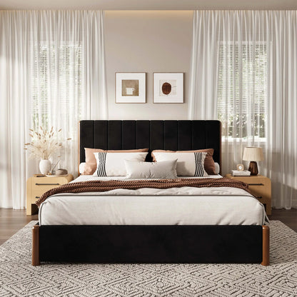 Mavlen Velvet Upholstered Platform Bed Frame with Storage