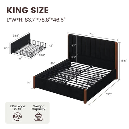 Mavlen Velvet Upholstered Platform Bed Frame with Storage