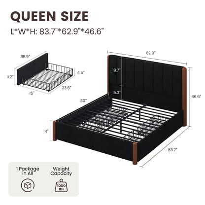Mavlen Velvet Upholstered Platform Bed Frame with Storage