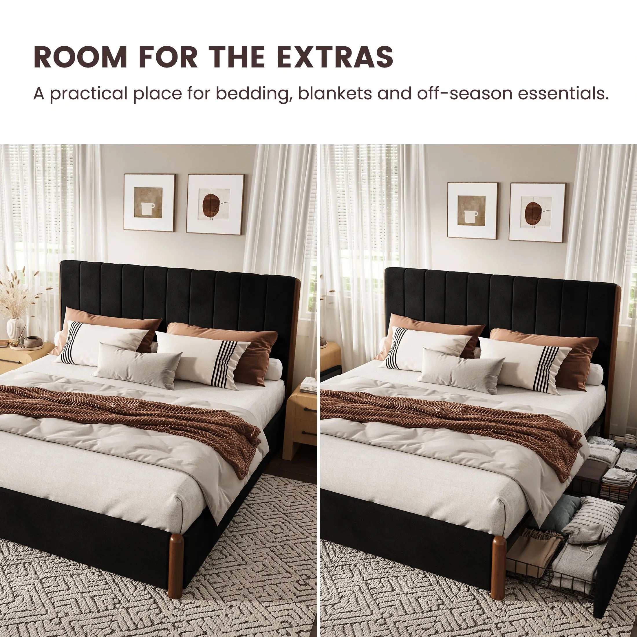 Mavlen Velvet Upholstered Platform Bed Frame with Storage
