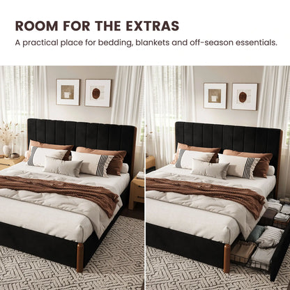 Mavlen Velvet Upholstered Platform Bed Frame with Storage
